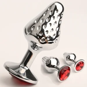 Metal Anal Plug Trainer with with Decorative Crystal,Strawberry Anus Butt Plugs Sex Toys,Analplug Buttplug Butplug